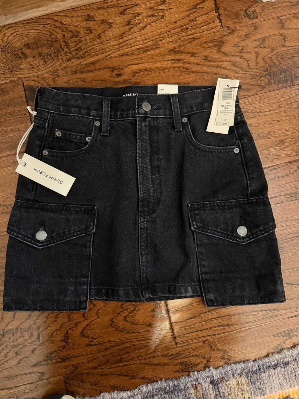 Aritzia Black Denim Mini Skirt with Cargo Pockets